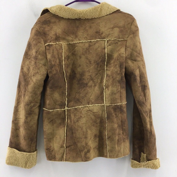 Karen Jane Chestnut Brown Sherpa Lined Button Up Bomber Jacket Womens Size S - Picture 2 of 5
